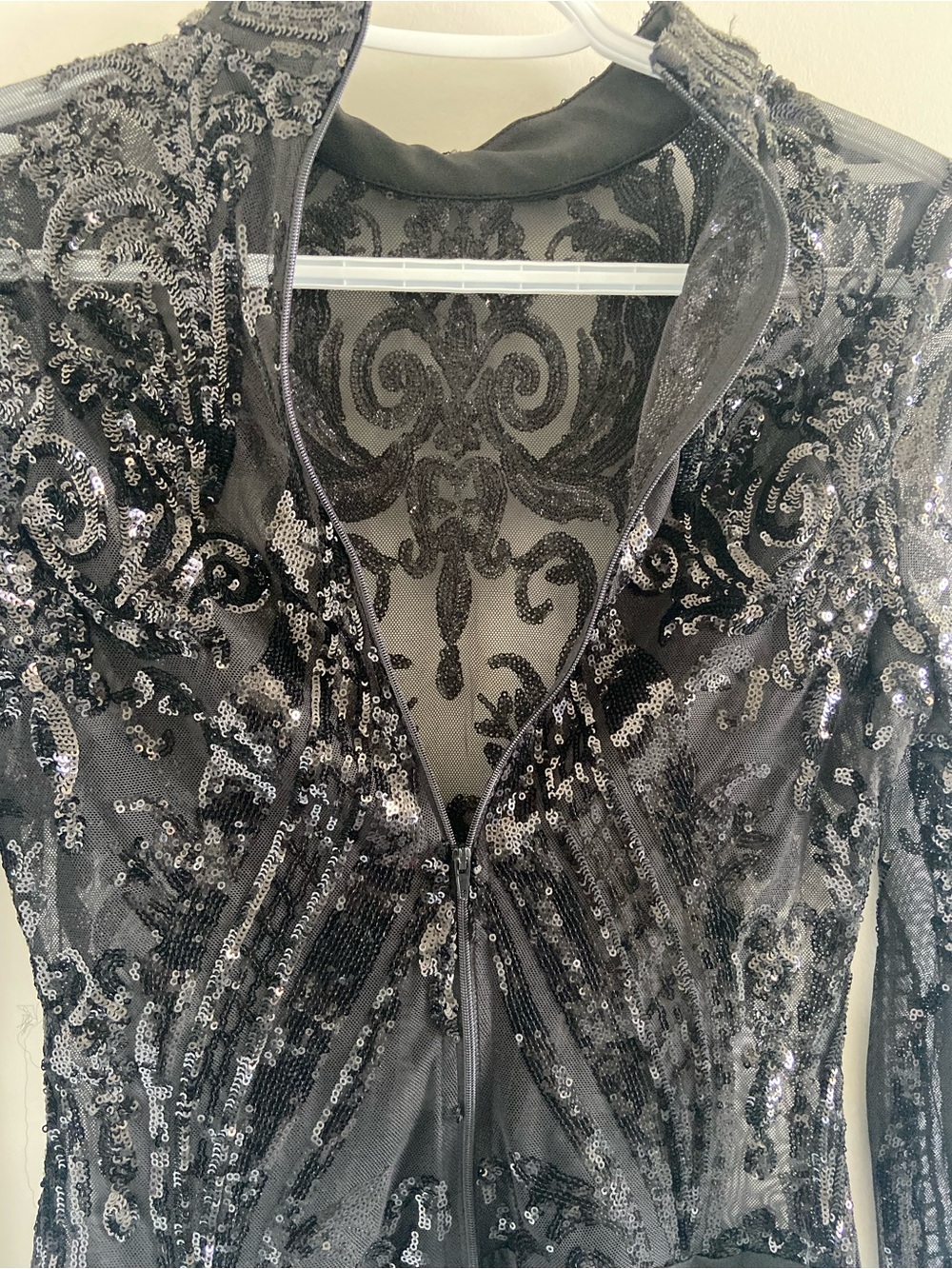 Embellished Sheer Mesh Bodysuit in Black
